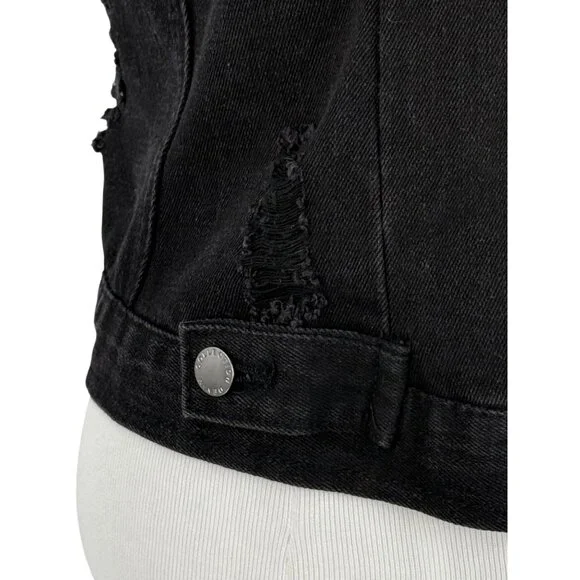 Cisono Black Distressed Button Front Jean Denim Jacket EMO Punk Steampunk Casual - Picture 4 of 10